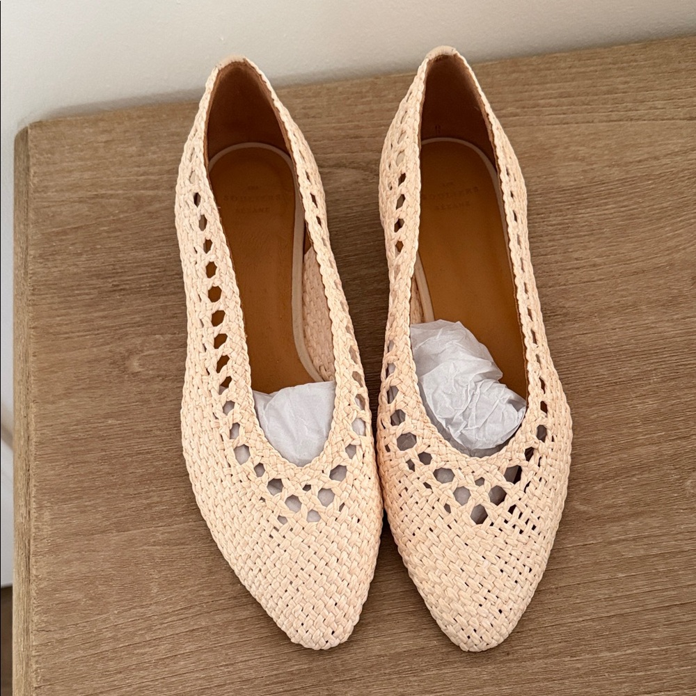 Sezane Woven Pointed Toe Flats in Light Beige